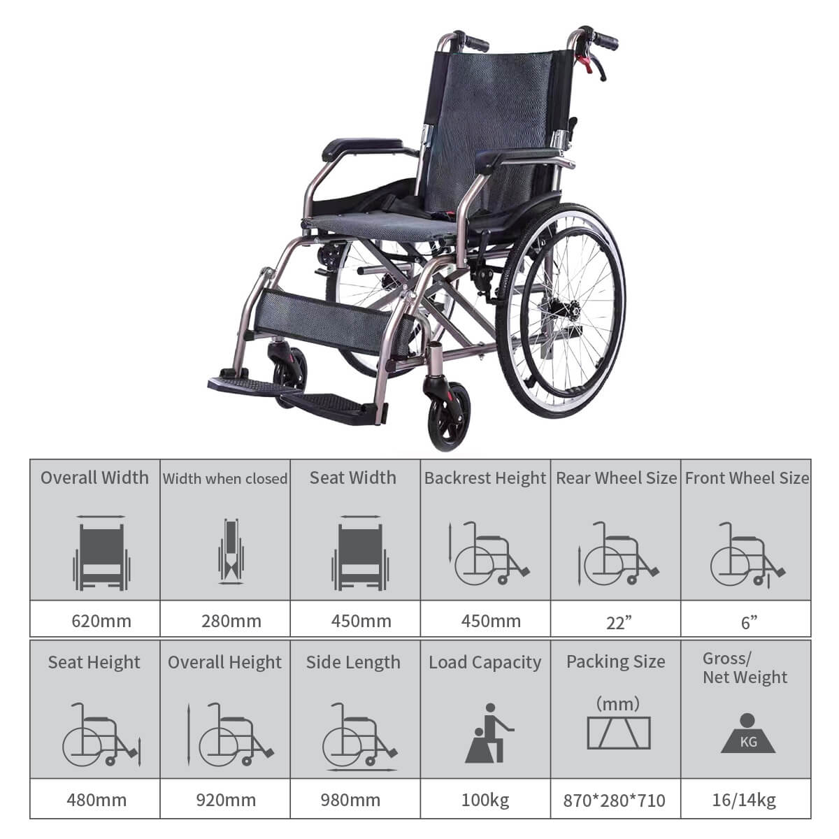 Manual wheelchair with low backrest-JS006