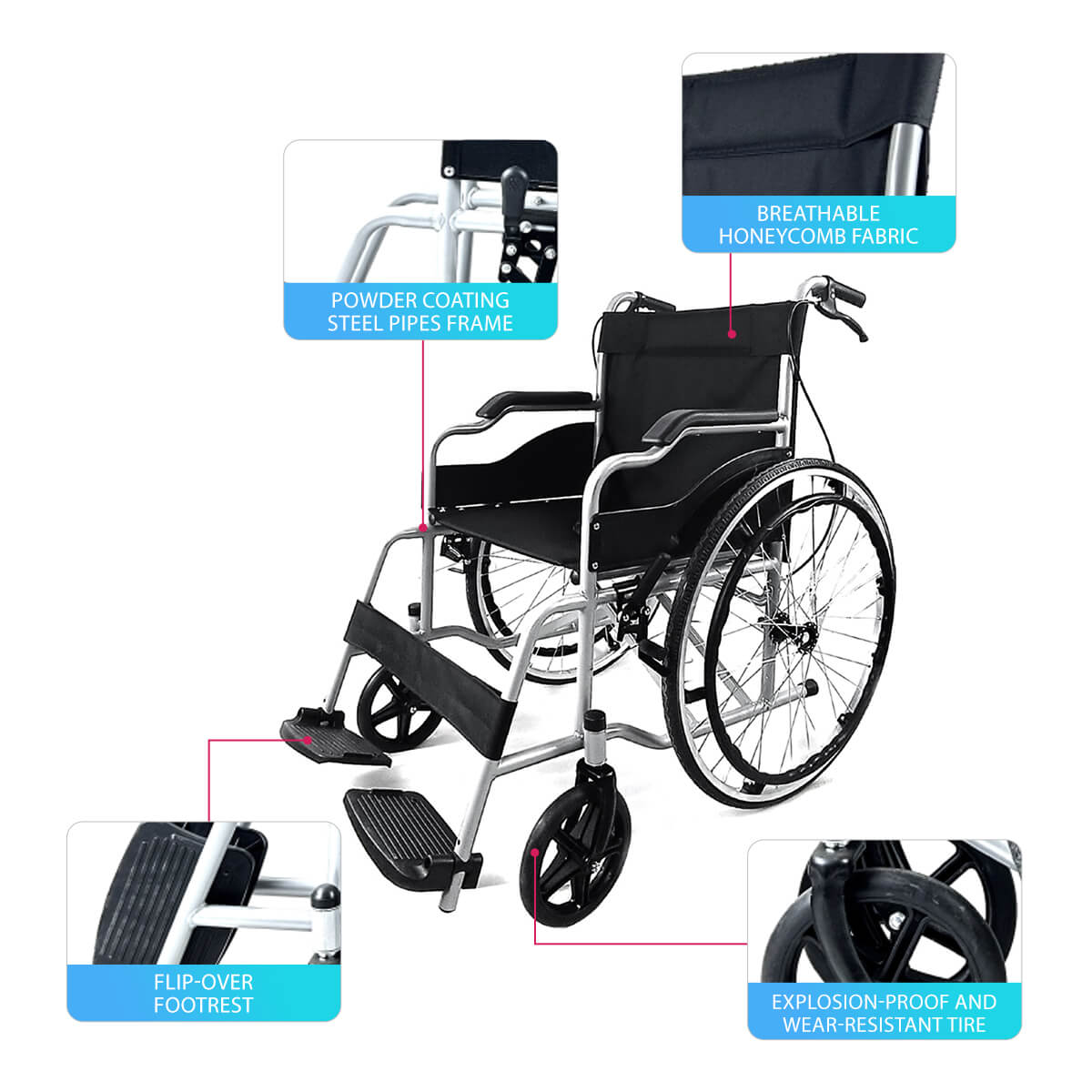 Manual wheelchair with low backrest-JS003