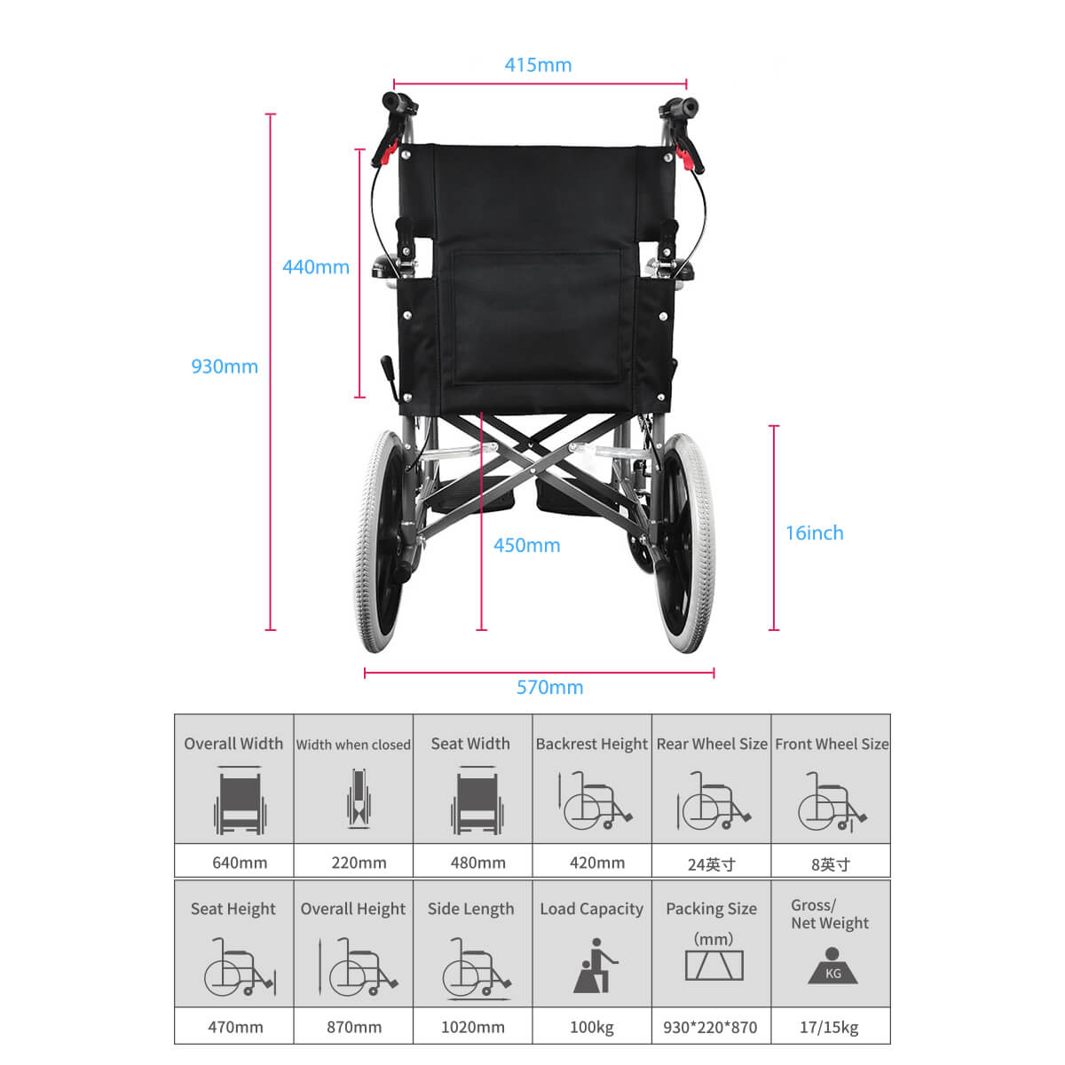 Manual wheelchair with low backrest-JS007