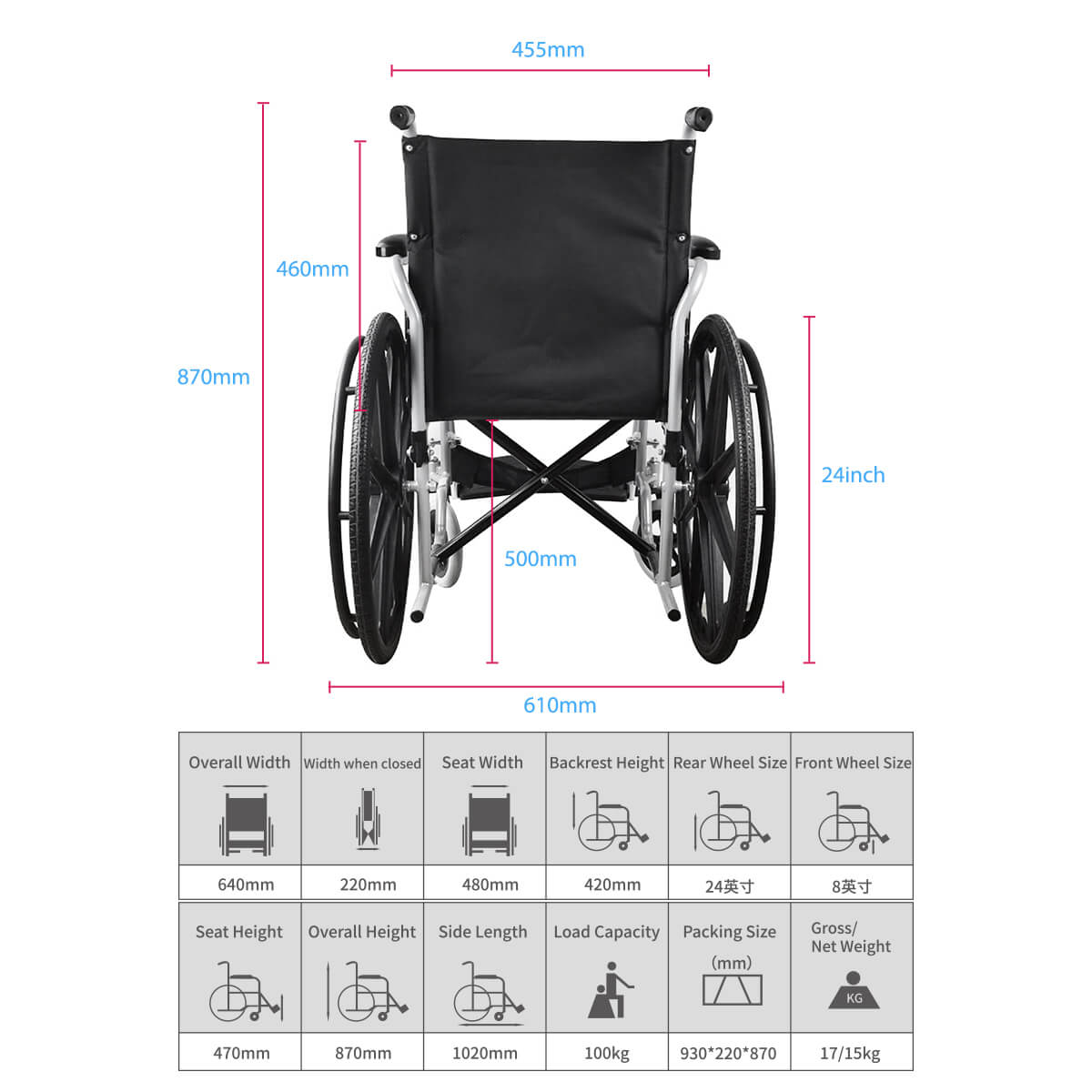 Manual wheelchair with low backrest-JS009